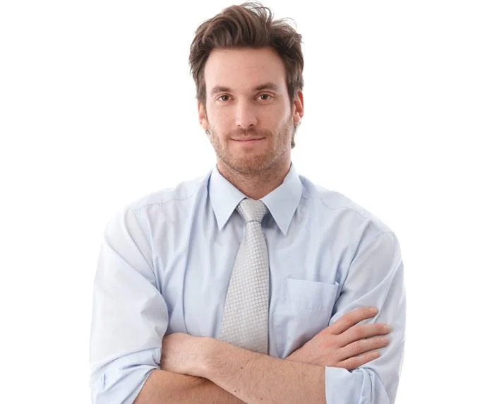 Man armen over elkaar – Contact en service – Particulier