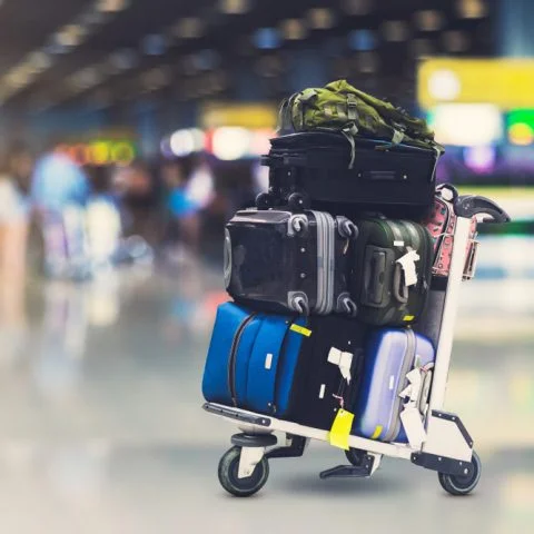 Bagage op kar op vliegveld – Doorlopende reisverzekering – Particulier