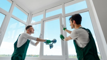 Mannen installeren raam – Glasverzekering – Zicht