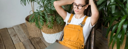 Female,Gardener,Put,Hands,Behind,Head,Feels,Placidity,,Resting,After